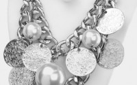 62-SS92-SILVER-METAL MEDALLION NECKLACE SET